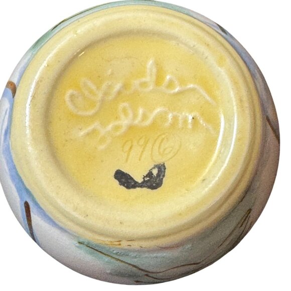 Clouds Folsom Art Pottery Winter Snowman And Christmas Trees Bud Vase Holidays - Picture 4 of 5